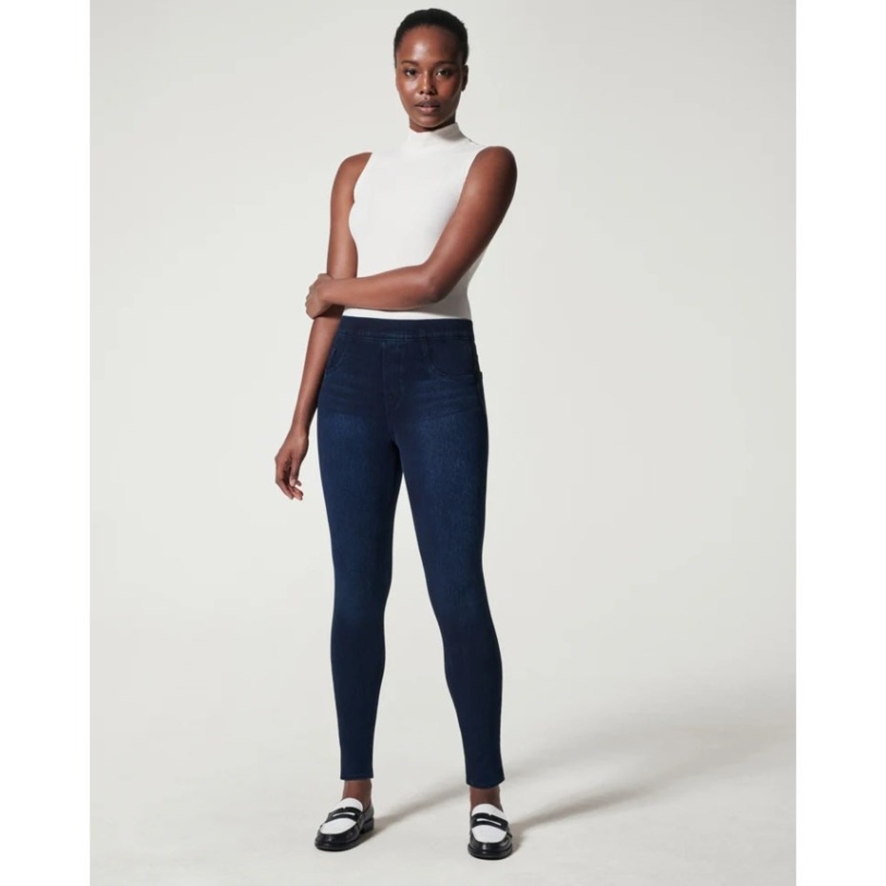 SPANX Jean-ish Ankle Leggings Womens Medium Blue Twilight Rinse Pull On Stretch